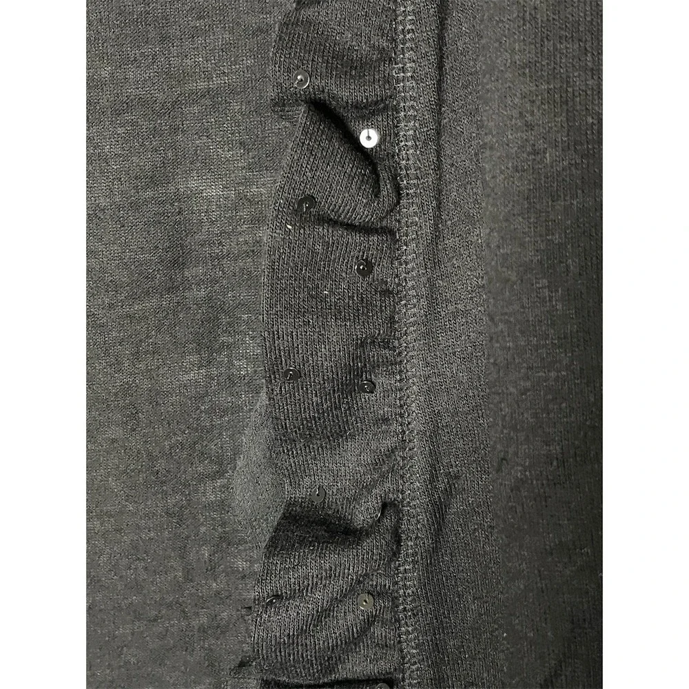 Poof! Clothing Cardigan Sweater Womens L Black Open Front Ruffle Trim - Picture 4 of 7